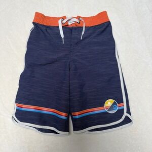 Hanna Andersson Boys Sunblock Board Shorts Size 6-7 Blue Orange Striped Beach‎